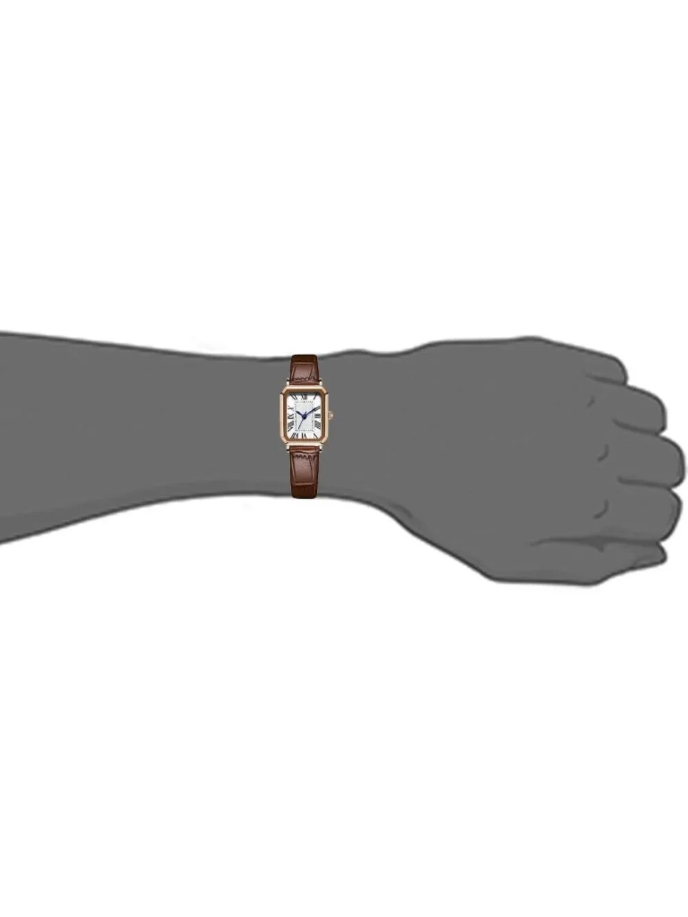 Women's Brown Rose Gold White Leather Strap Vintage Rectangle Elegant Wristwatch
